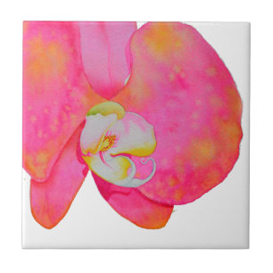 Pink watercolor Orchid painting Tile