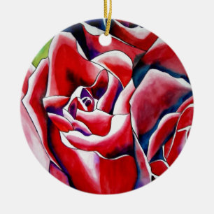 Pink watercolor original art roses ceramic tree decoration