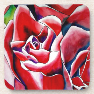 Pink watercolor original art roses coaster
