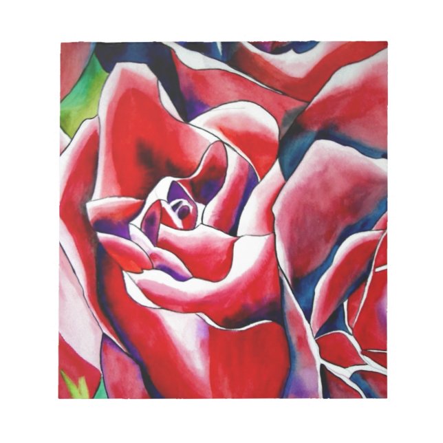 Pink watercolor original art roses notepad (Front)