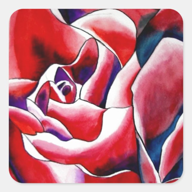 Pink watercolor original art roses square sticker (Front)