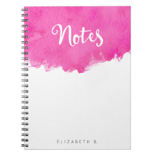 Pink Watercolor Paint Splatter "Notes" Notebook