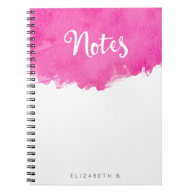 Pink Watercolor Paint Splatter "Notes" Notebook (Front)