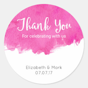Pink Watercolor Paint Splatter Thank You Classic Round Sticker