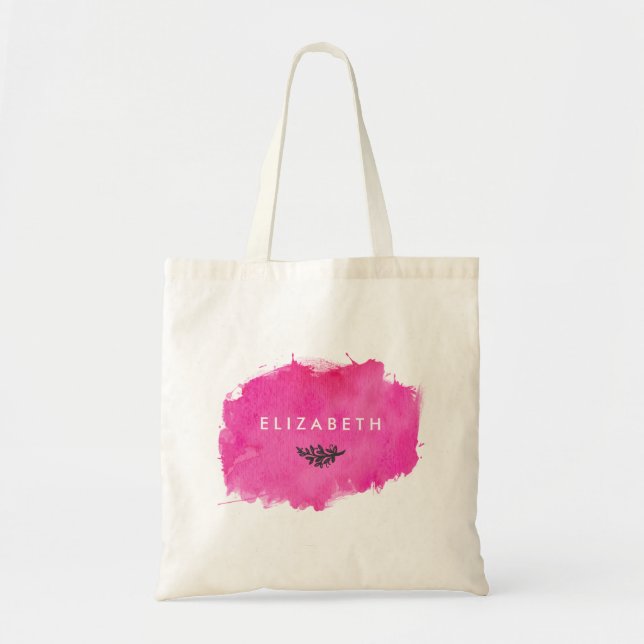 Pink Watercolor Paint Splatter Tote Bag (Front)