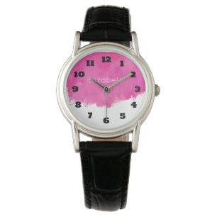 Pink Watercolor Paint Splatter Watch