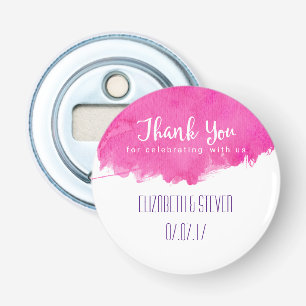 Pink Watercolor Paint Splatter Wedding Thank You Bottle Opener