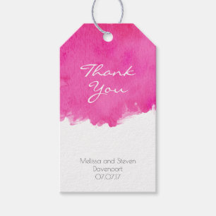 Pink Watercolor Paint Splatter Wedding Thank You Gift Tags
