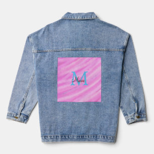 Pink watercolor pastel add title monogram letter denim jacket