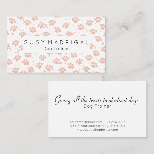 Pink Watercolor Paw Prints Pattern Business Card (Front/Back)
