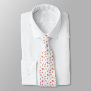 Pink Watercolor, Pen and Ink Daises Pattern   Tie