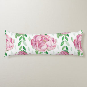 Pink  Watercolor Peonies Body Cushion