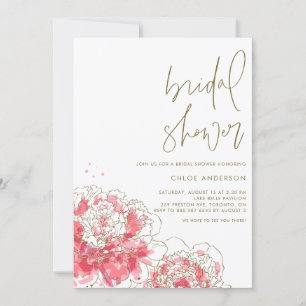 Pink Watercolor Peonies Bridal Shower Invitation