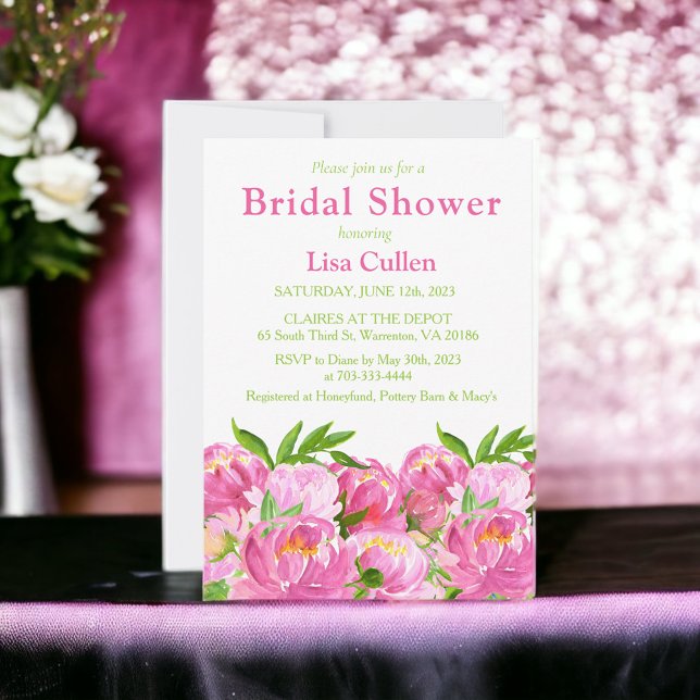 Pink Watercolor Peonies Bridal Shower Invitation (Creator Uploaded)