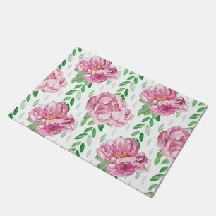 Pink Watercolor Peonies Doormat