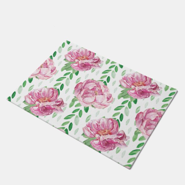Pink  Watercolor Peonies Doormat (Angled)