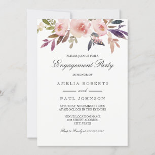 Pink Watercolor Peonies Engagement Party Invite