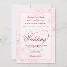 Pink Watercolor Peonies Fancy Script Wedding