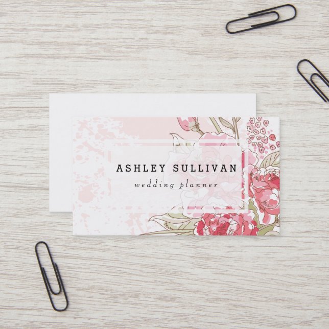 Pink Watercolor Peonies | Floral Business Card (Front/Back In Situ)