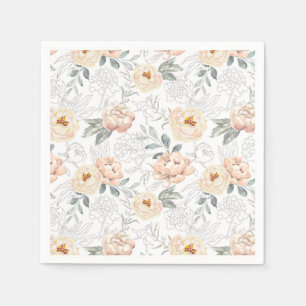 Pink Watercolor Peonies Floral Pattern Napkin