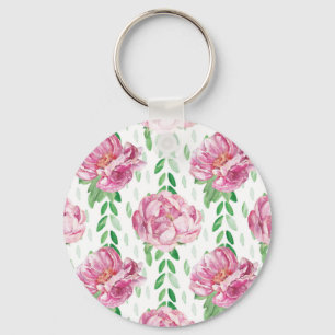 Pink Watercolor Peonies Key Ring