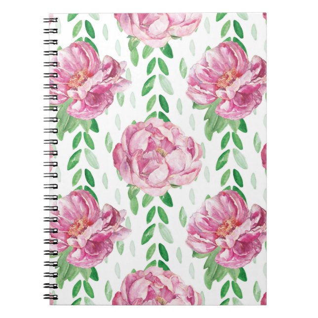 Pink  Watercolor Peonies Notebook (Front)
