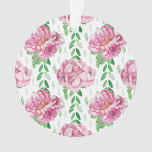 Pink  Watercolor Peonies Ornament