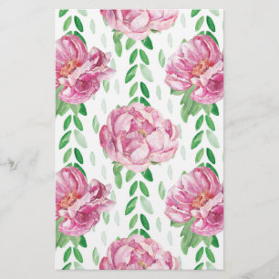 Pink Watercolor Peonies Stationery