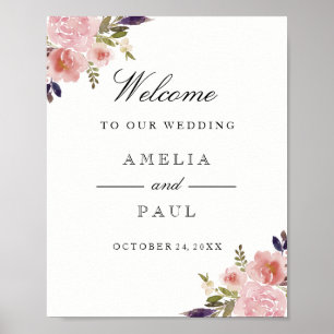 Pink Watercolor Peonies Welcome Wedding Sign