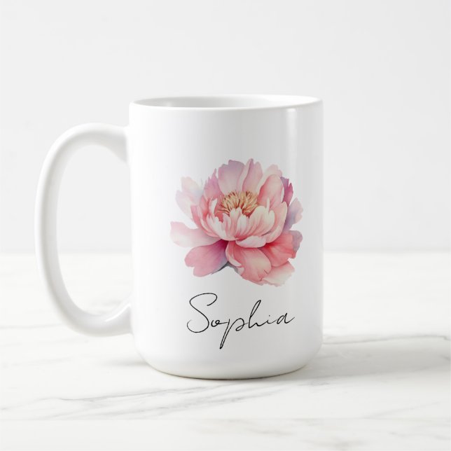 Pink Watercolor Peony Custom Mug (Left)