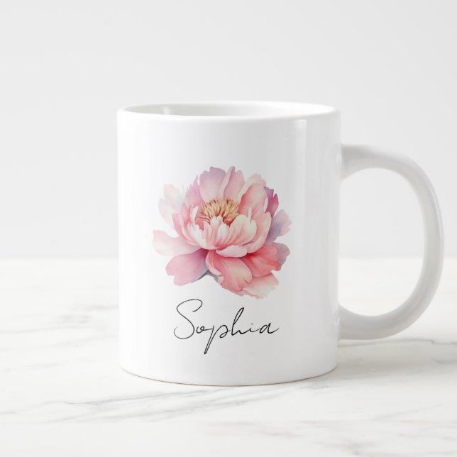 Pink Watercolor Peony Custom Mug (Right)