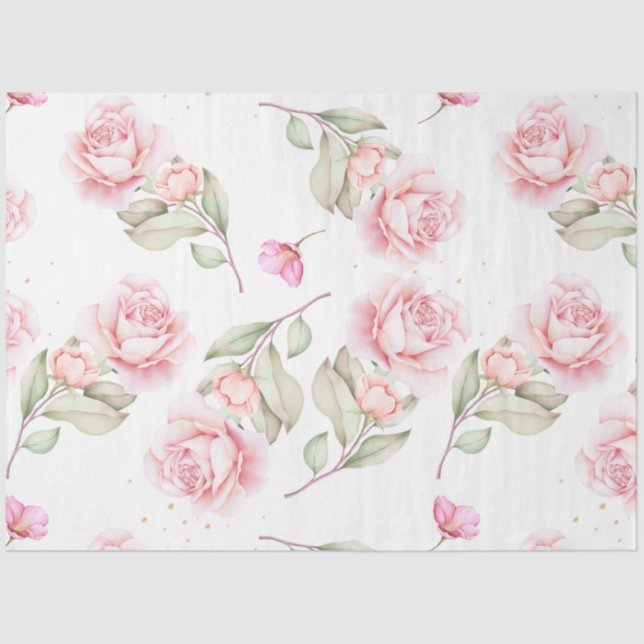 Pink Watercolor peony floral decoupage Tissue Paper (Front)