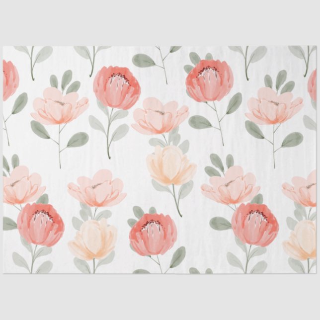 Pink Watercolor peony floral decoupage  Tissue Paper (Front)