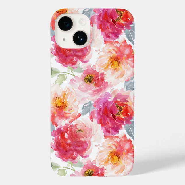 Pink Watercolor Peony Flower Pattern Case-Mate iPhone Case (Back)