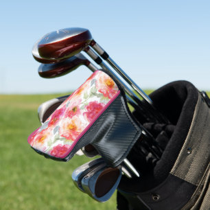Pink Watercolor Peony Flower Pattern Golf Head Cover