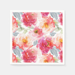 Pink Watercolor Peony Flower Pattern Napkin