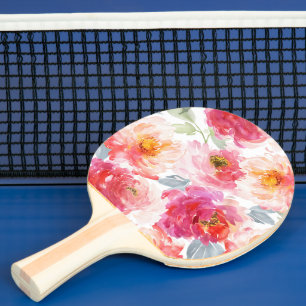 Pink Watercolor Peony Flower Pattern Ping Pong Paddle