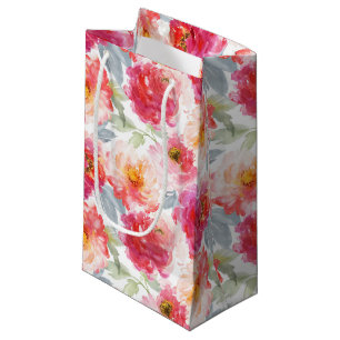 Pink Watercolor Peony Flower Pattern Small Gift Bag