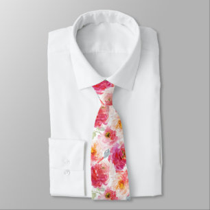 Pink Watercolor Peony Flower Pattern Tie