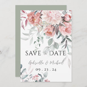 Pink Watercolor Peony Greenery Wedding Save The Date