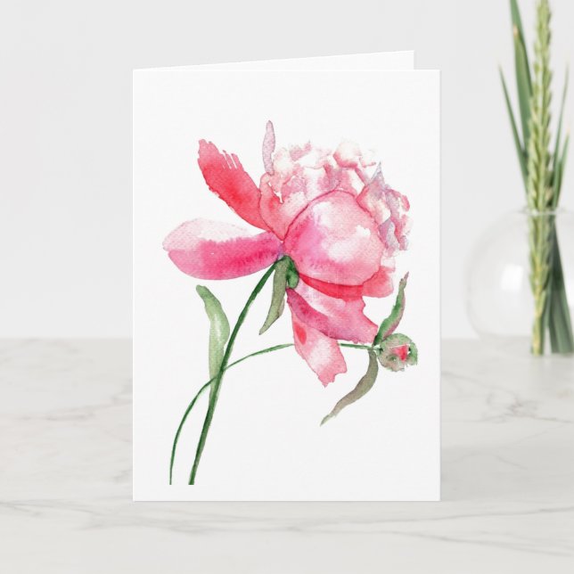 Pink Watercolor Peony Greeting Card (Front)
