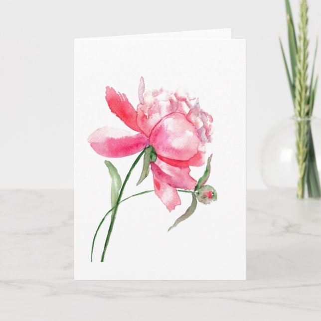 Pink Watercolor Peony Greeting Card (Front)