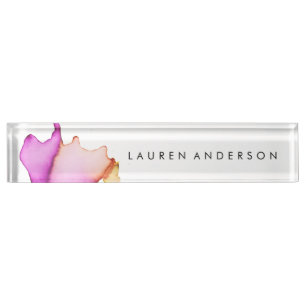Pink Watercolor Personalised Desk Name Plate