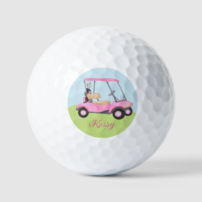 Pink Watercolor Personalised Golf Cart Balls (Front)