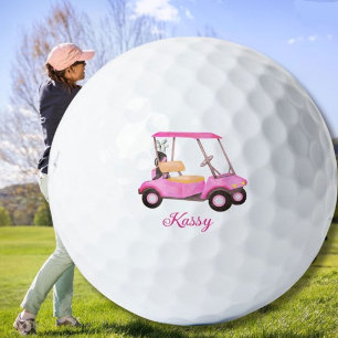 Pink Watercolor Personalised Golf Cart Golf Balls