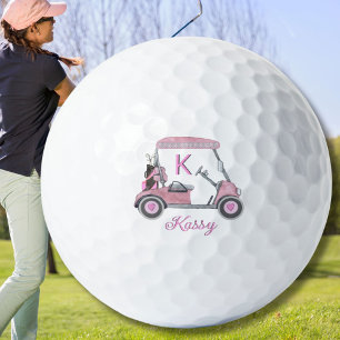 Pink Watercolor Personalised Sassy Kassy Cart Golf Balls