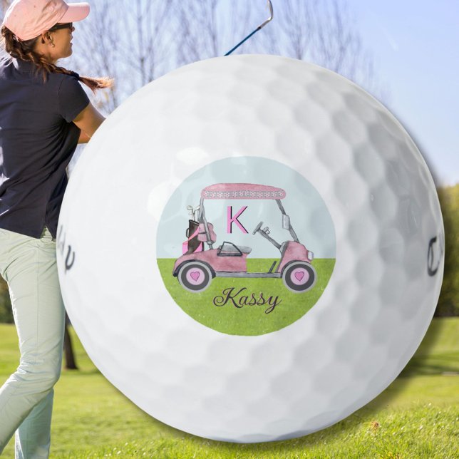 Pink Watercolor Personalised Sassy Kassy Monogram Golf Balls (Creator Uploaded)