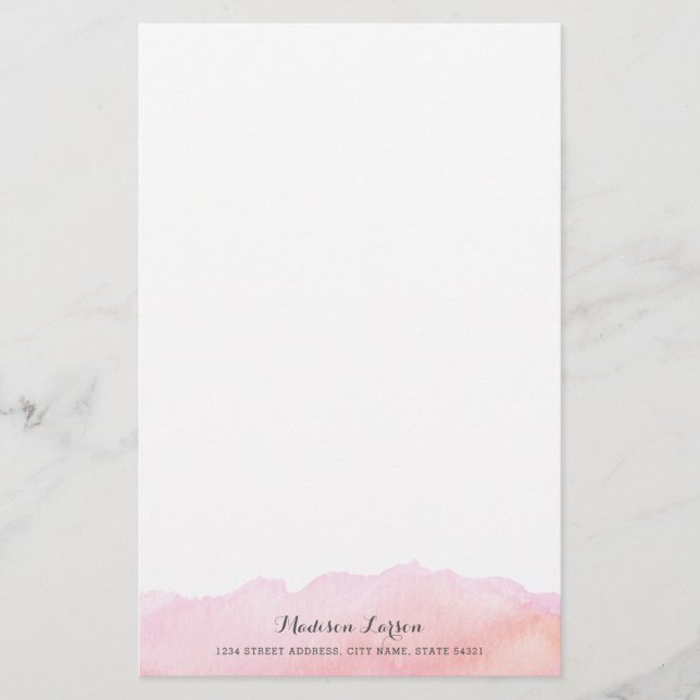 Pink Watercolor Personalised Stationery (Front)