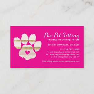 Pink Watercolor Pet Sitter Grooming Paws Business Card