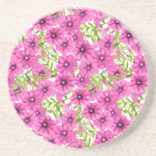 Pink watercolor petunia flower pattern coaster